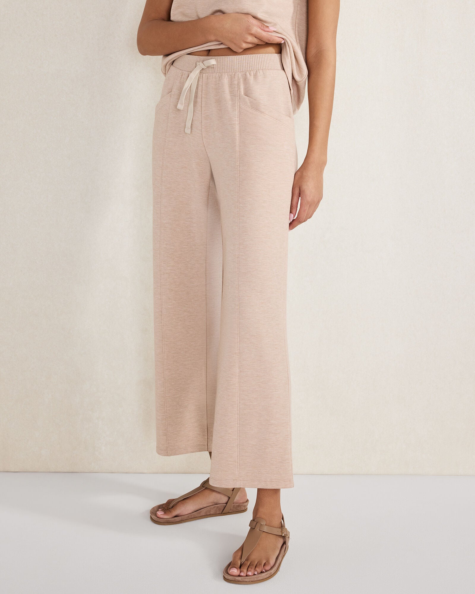MUTED ADOBE HEATHER FLEECE PINTUCK CROPPED WIDE LEG PANTS | Talbots sale