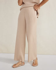MOUSSE ORGANIC COTTON RIB KNIT WIDE LEG PANTS | Talbots discount