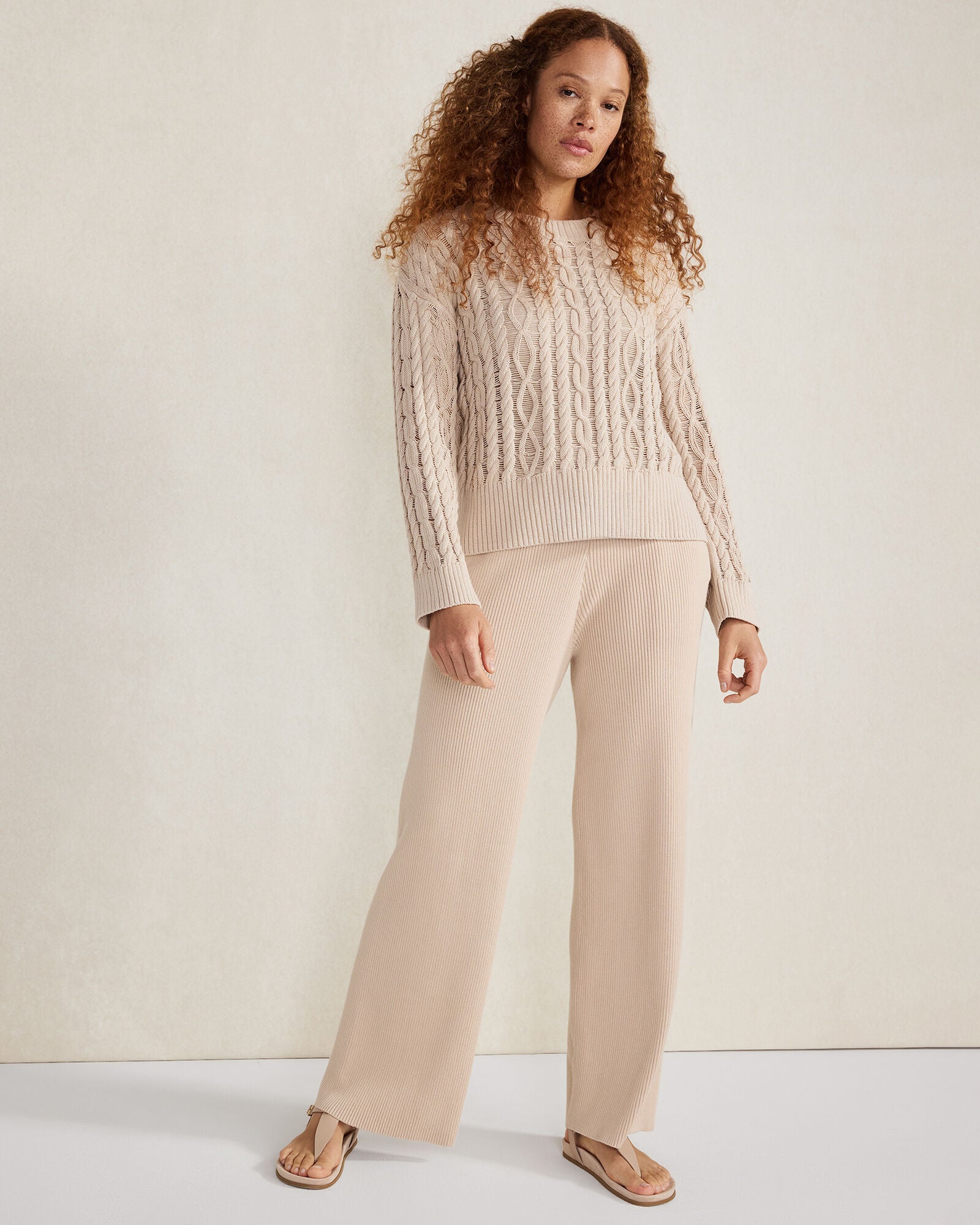 MOUSSE ORGANIC COTTON RIB KNIT WIDE LEG PANTS | Talbots discount