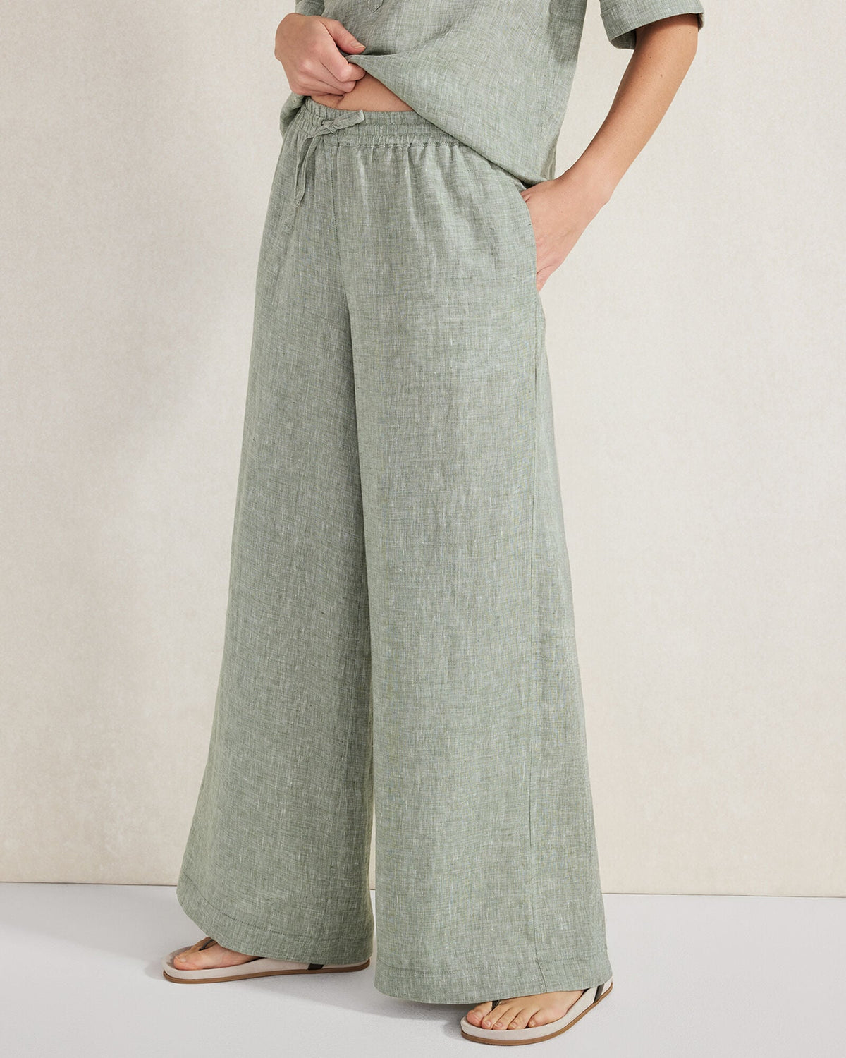 THYME CROSS DYE LINEN WIDE LEG PANTS | Talbots for sale
