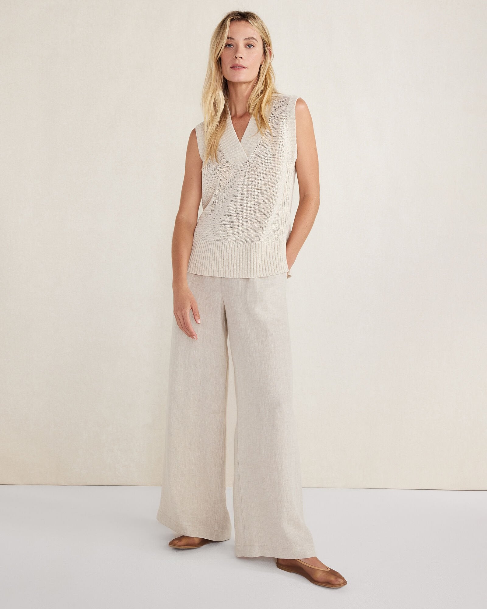 THYME CROSS DYE LINEN WIDE LEG PANTS | Talbots for sale