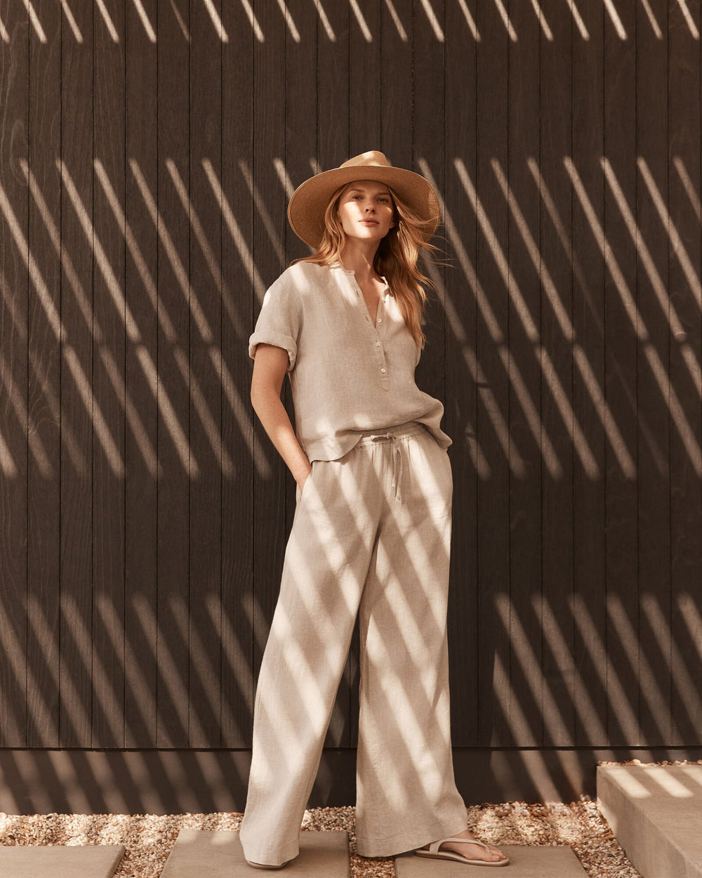 THYME CROSS DYE LINEN WIDE LEG PANTS | Talbots for sale