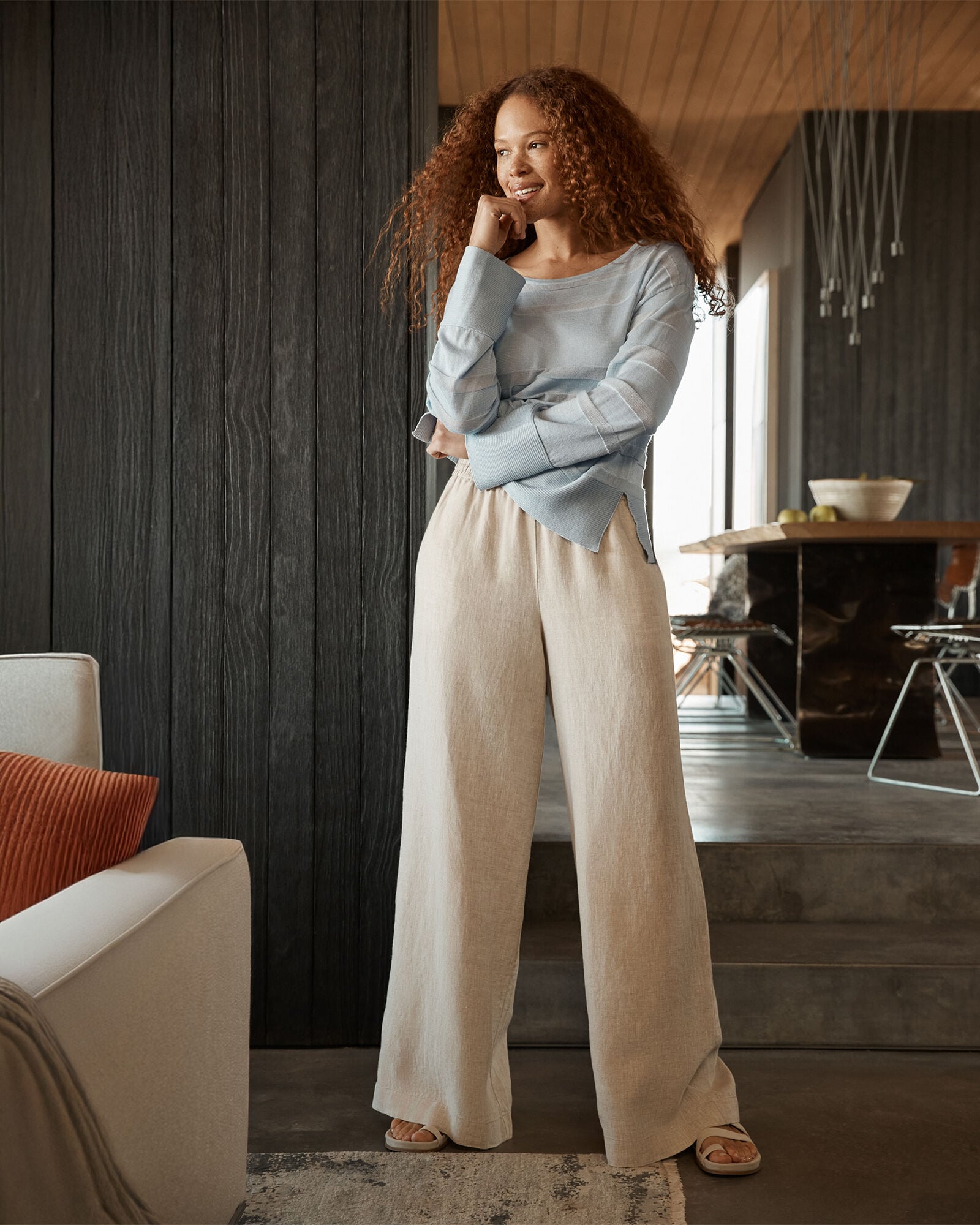 THYME CROSS DYE LINEN WIDE LEG PANTS | Talbots online