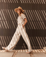 THYME CROSS DYE LINEN WIDE LEG PANTS | Talbots for sale