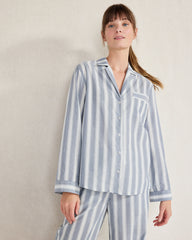 SEA MULTI ORGANIC COTTON POPLIN MIXED STRIPE PAJAMA SHIRT | Talbots on sale