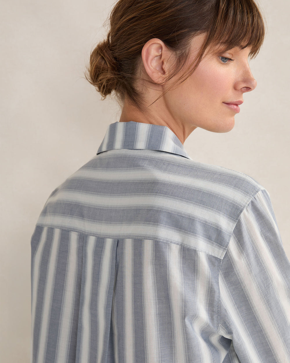 SEA MULTI ORGANIC COTTON POPLIN MIXED STRIPE PAJAMA SHIRT | Talbots on sale