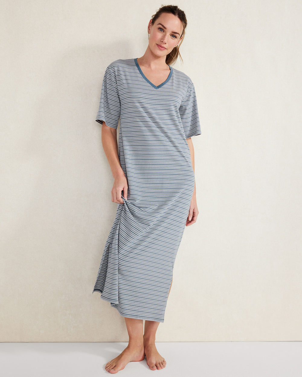 SEA MULTI ORGANIC COTTON JERSEY TONAL STRIPE SLEEP DRESS | Talbots discount