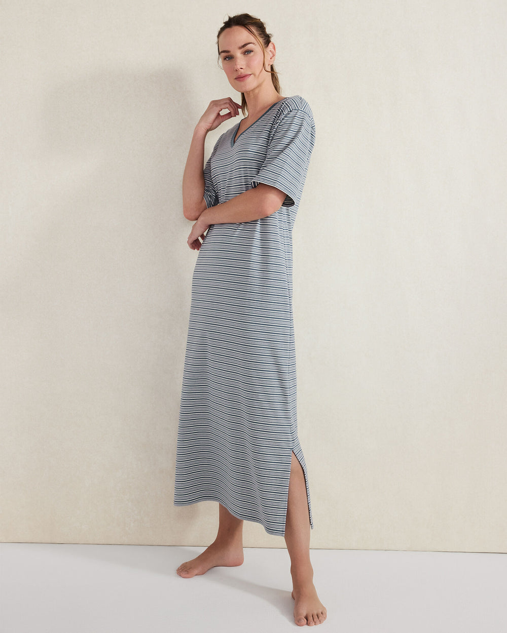 SEA MULTI ORGANIC COTTON JERSEY TONAL STRIPE SLEEP DRESS | Talbots discount