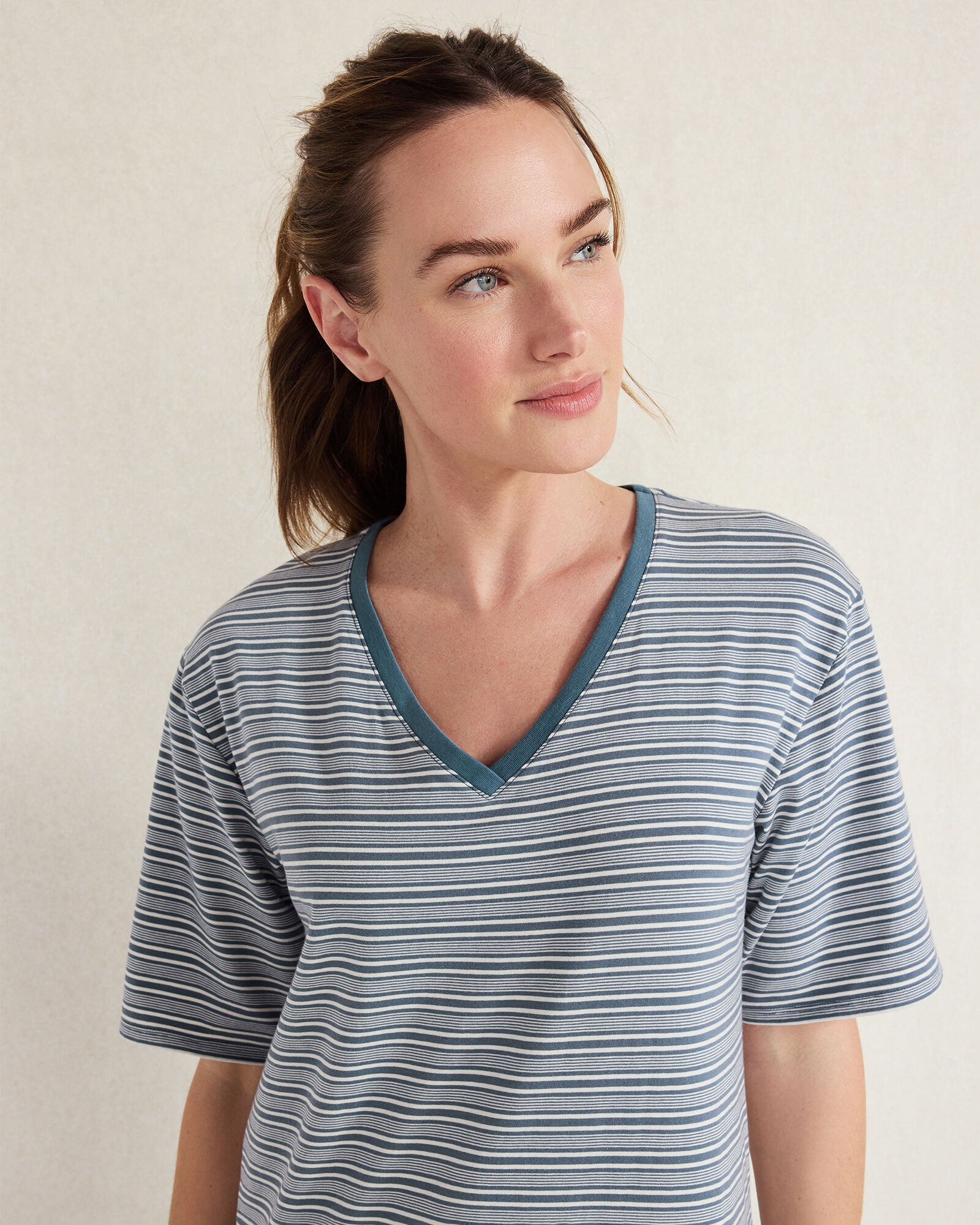 SEA MULTI ORGANIC COTTON JERSEY TONAL STRIPE SLEEP DRESS | Talbots discount