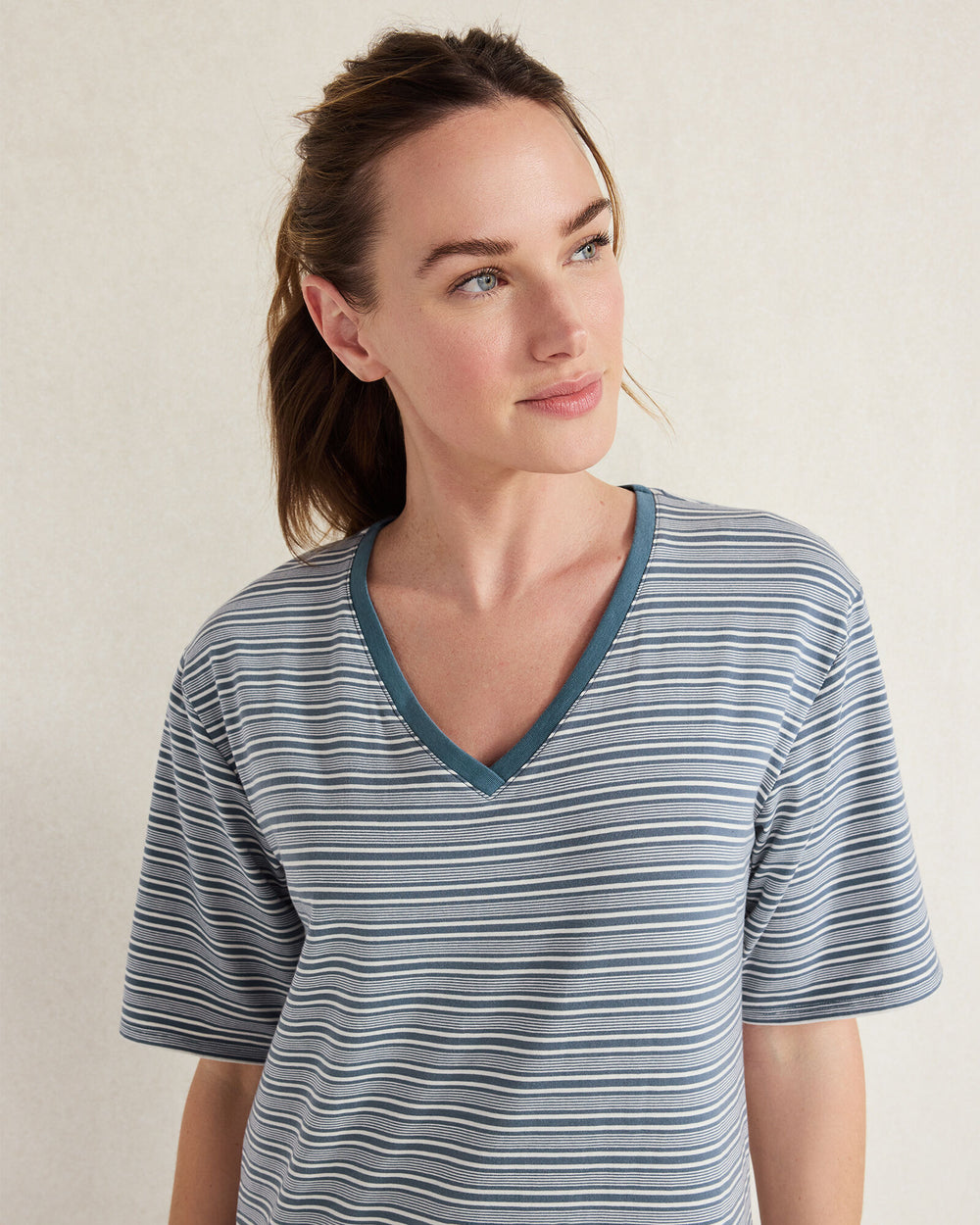 SEA MULTI ORGANIC COTTON JERSEY TONAL STRIPE SLEEP DRESS | Talbots discount