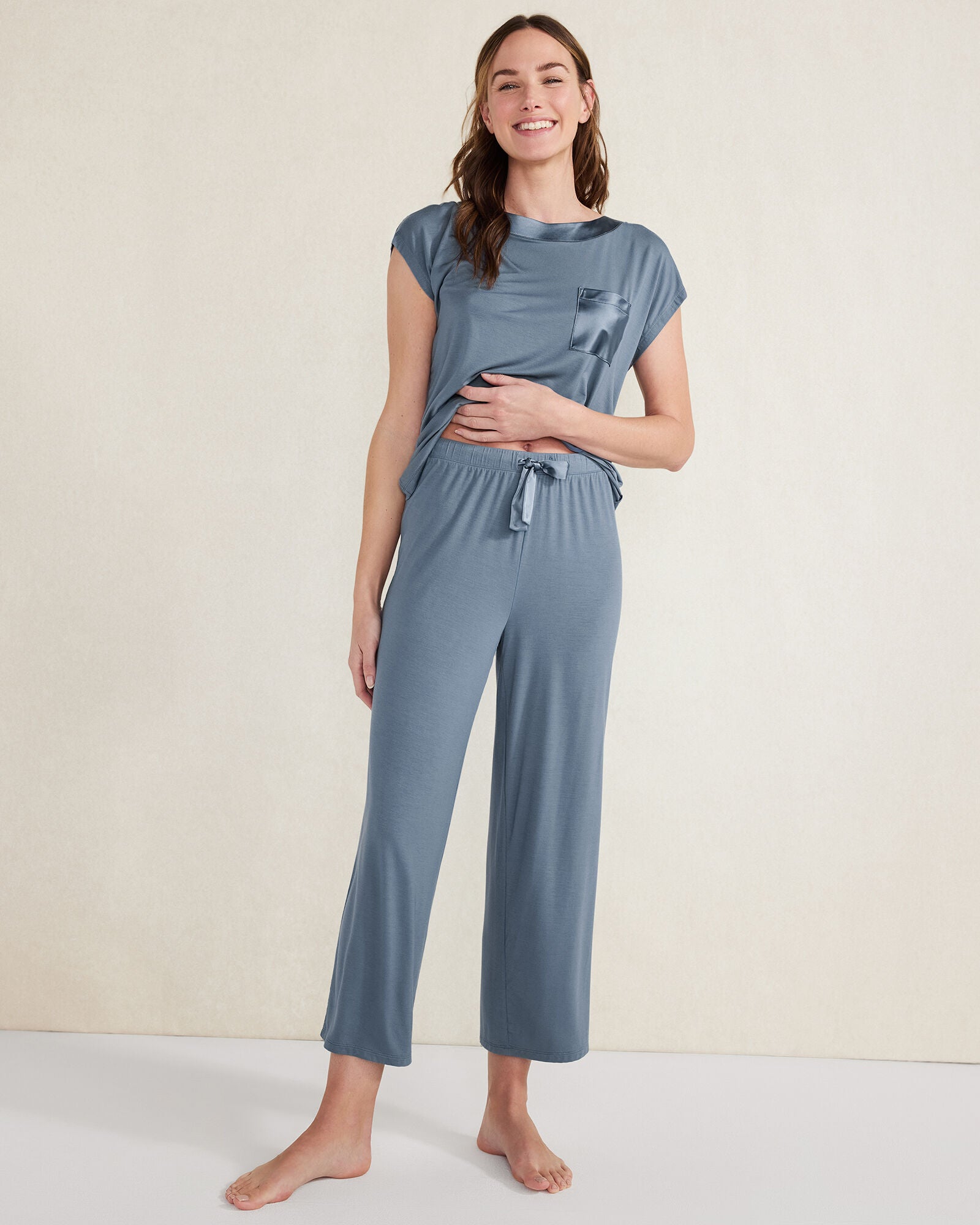 BURLWOOD|SEPIA ROSE CALM & COOL CROPPED WIDE LEG SLEEP PANTS | Talbots for sale
