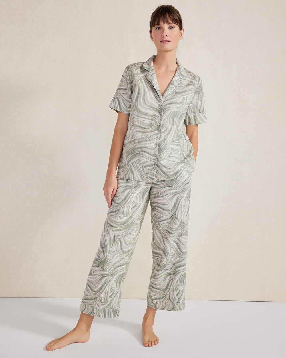 THYME MULTI ORGANIC COTTON LINEN WATERCOLOR PAJAMA SHIRT | Talbots sale