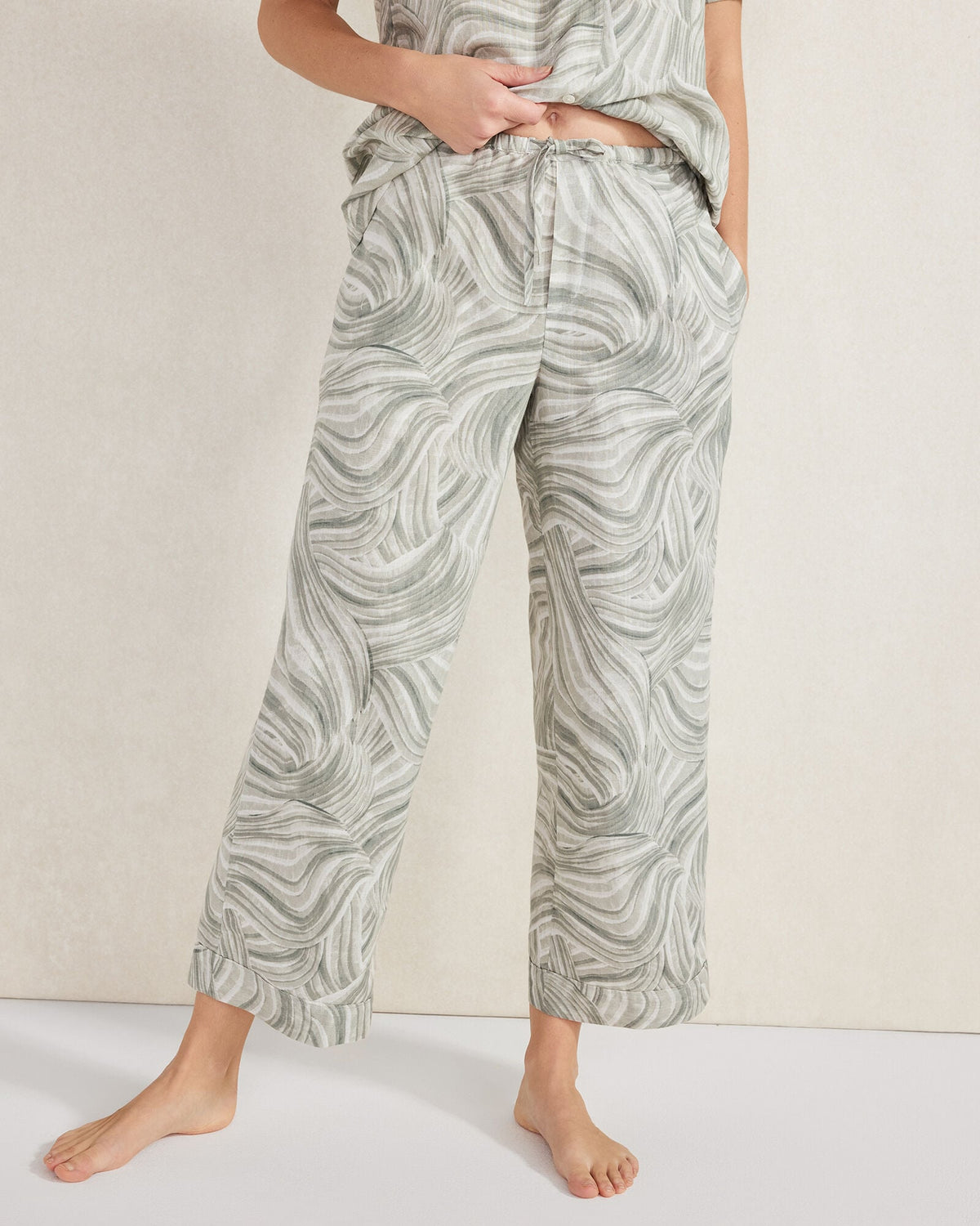 THYME MULTI ORGANIC COTTON LINEN WATERCOLOR PAJAMA PANTS | Talbots outlet