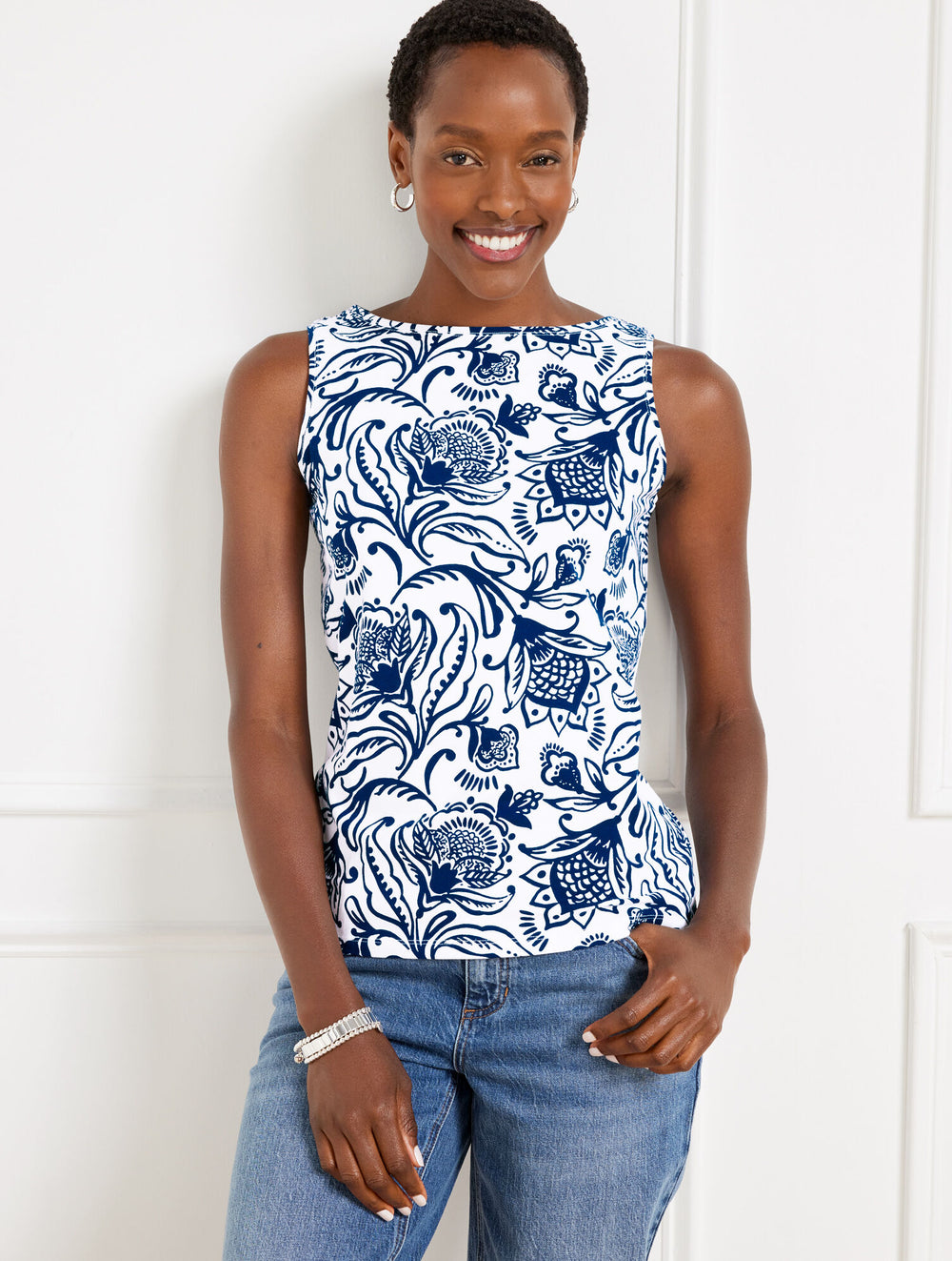 BATEAU NECK TANK - BICOLOR JACOBEAN | Talbots for sale