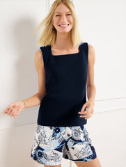 BLUE MAJESTY|INDIGO BLUE OTTOMAN SQUARE NECK SHELL | Talbots sale