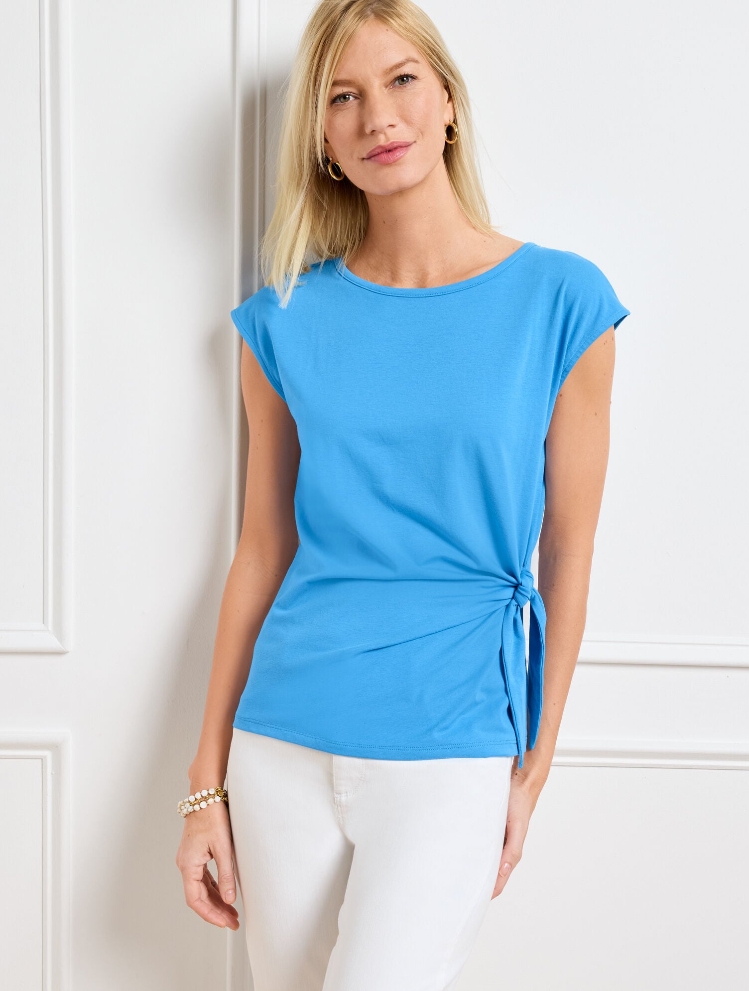 LAKESIDE BLUE SIDE TIE CREWNECK TEE | Talbots discount