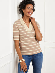 FAWN/IVORY CROCHET TRIM POLO - STRIPE | Talbots US