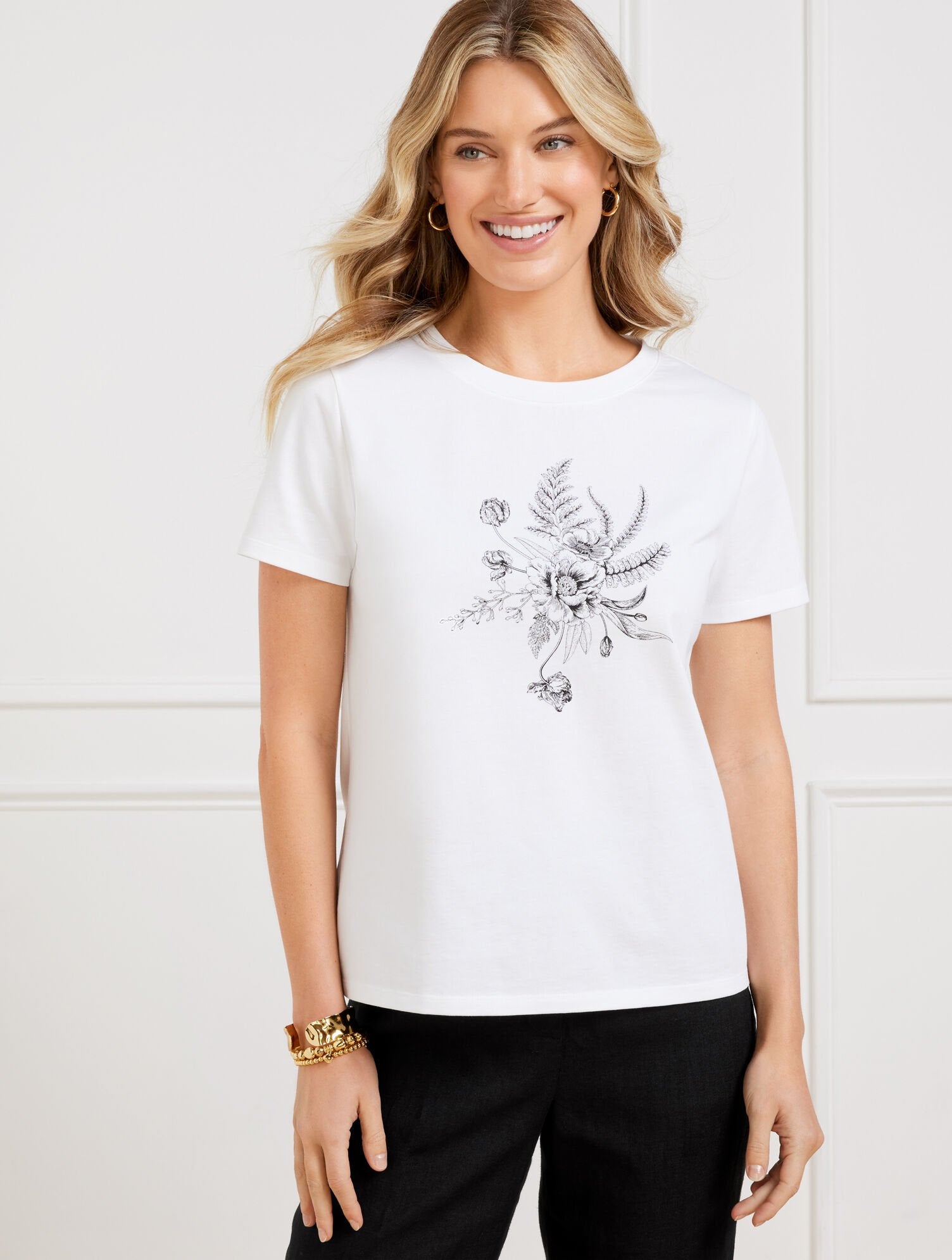WHITE CREWNECK TEE - FLORAL | Talbots sale