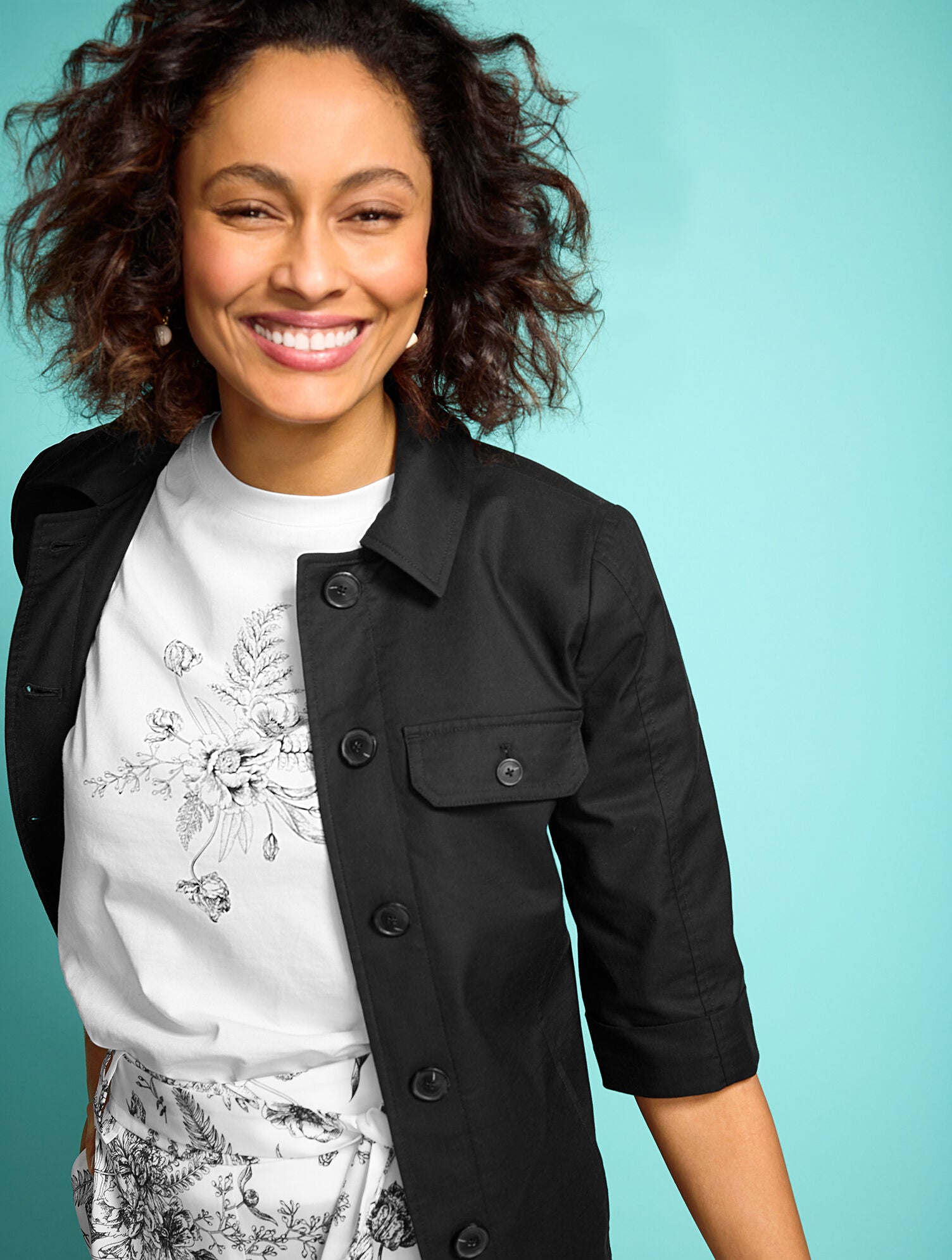 WHITE CREWNECK TEE - FLORAL | Talbots sale