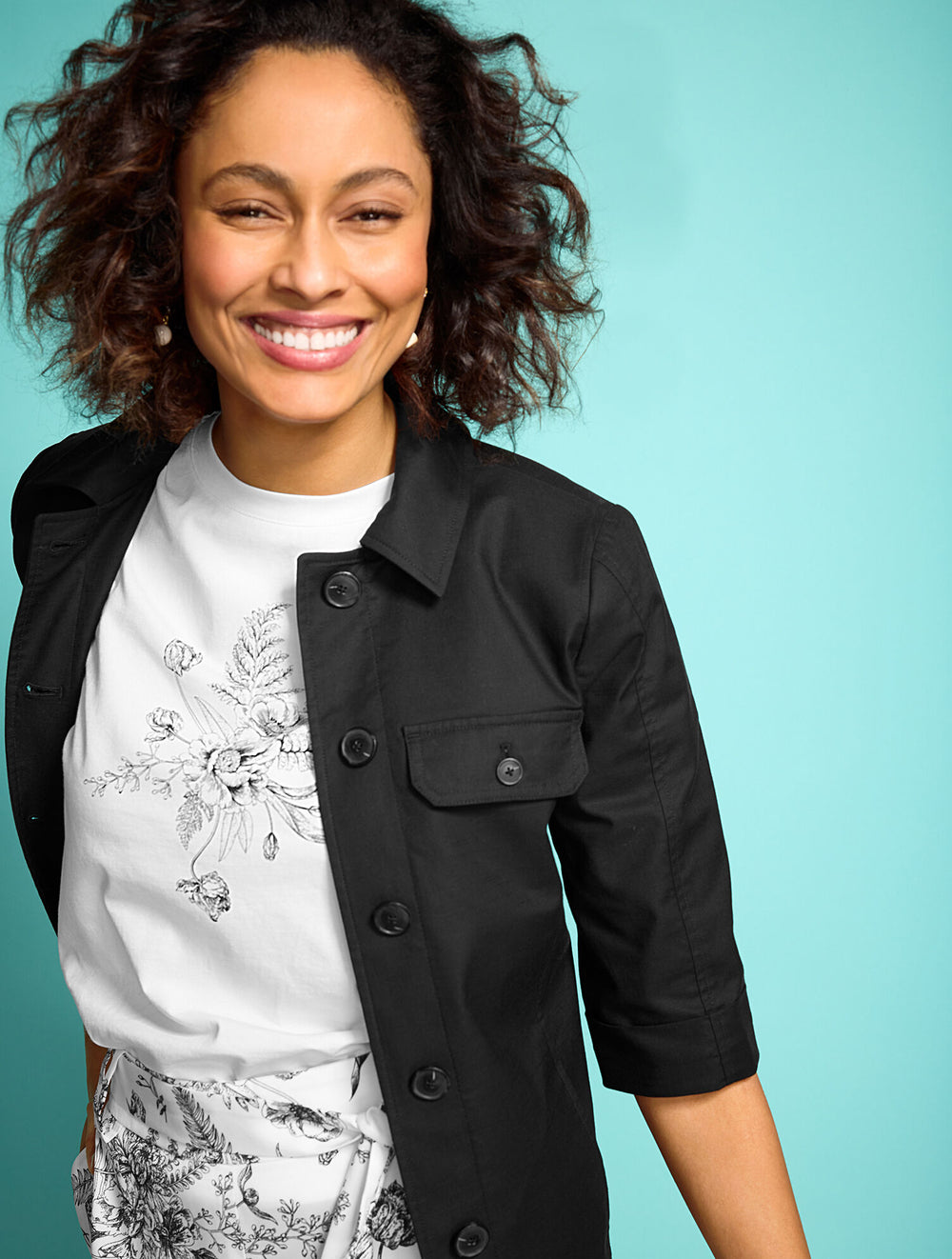 WHITE CREWNECK TEE - FLORAL | Talbots sale