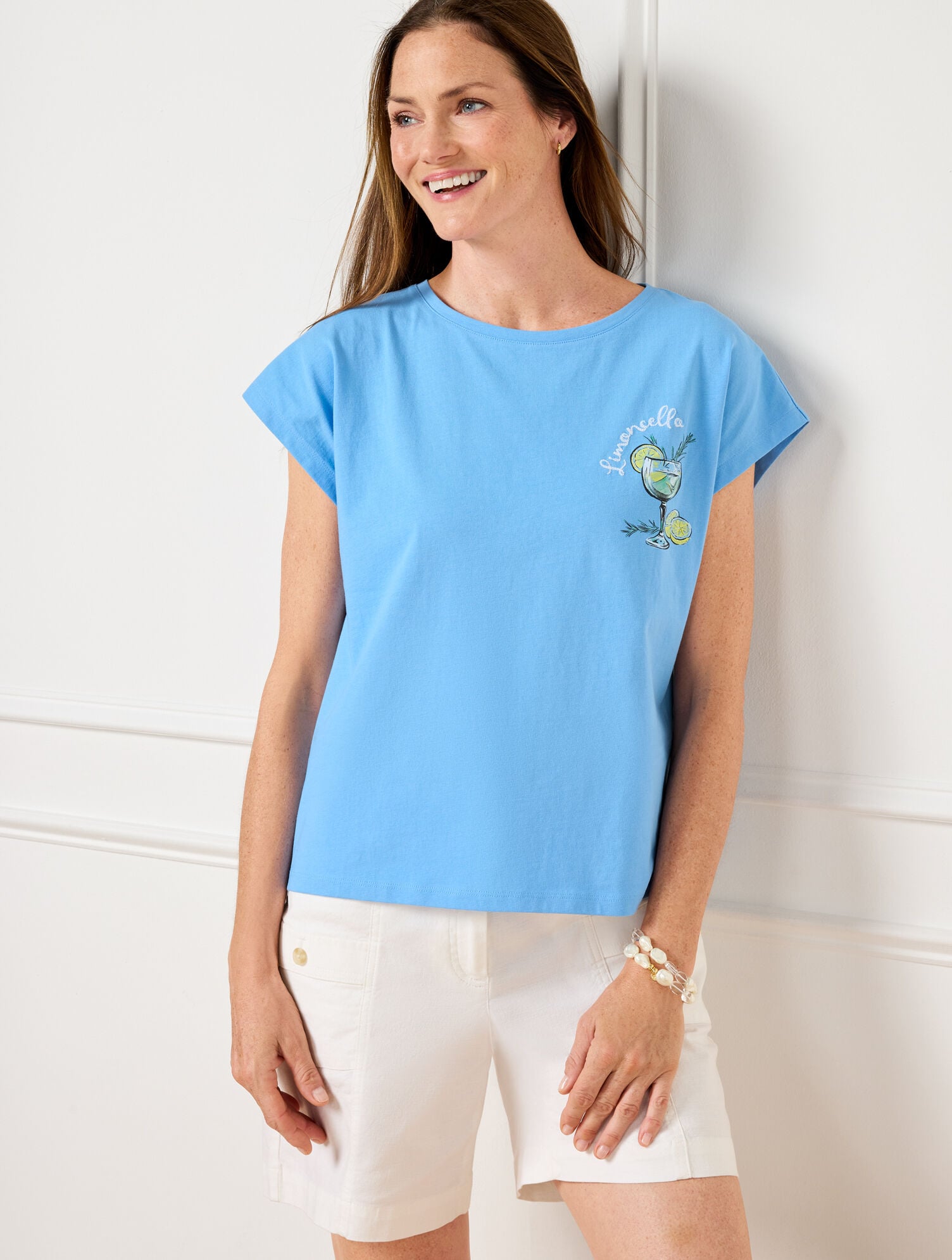 LAKESIDE BLUE DOLMAN CREWNECK TEE - LIMONCELLO | Talbots outlet