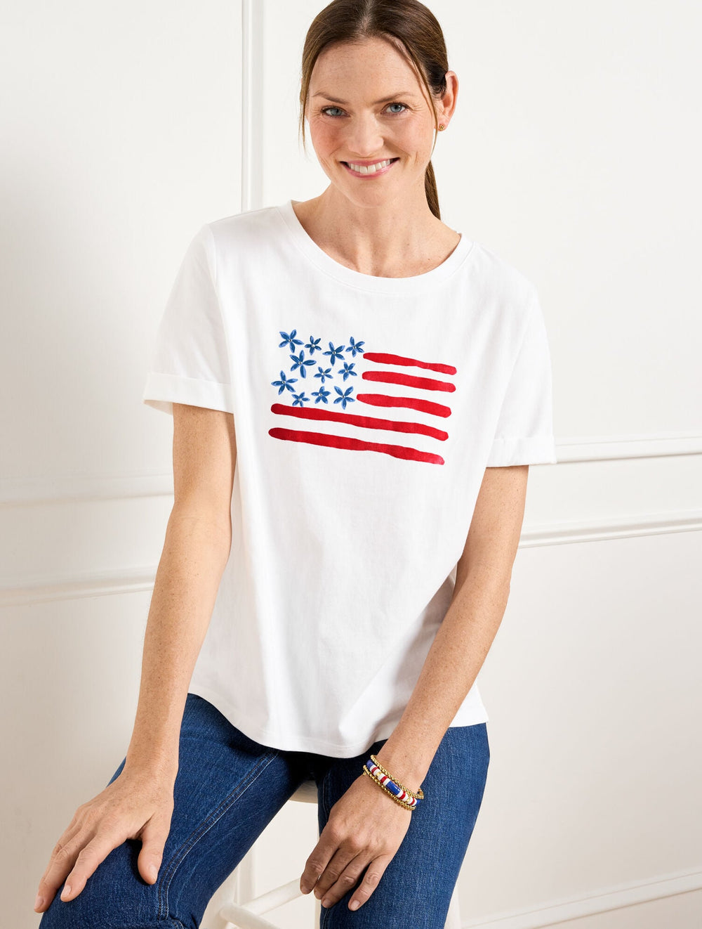 WHITE HIGH-LOW CREWNECK TEE - FLAG | Talbots sale