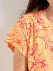 CORN SILK MULTI SMOCKED SHOULDER CREWNECK TEE - JACOBEAN FANTASIA | Talbots for sale