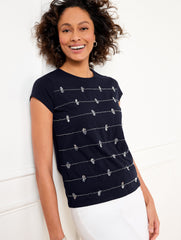 INDIGO BLUE EMBELLISHED CREWNECK TEE | Talbots online