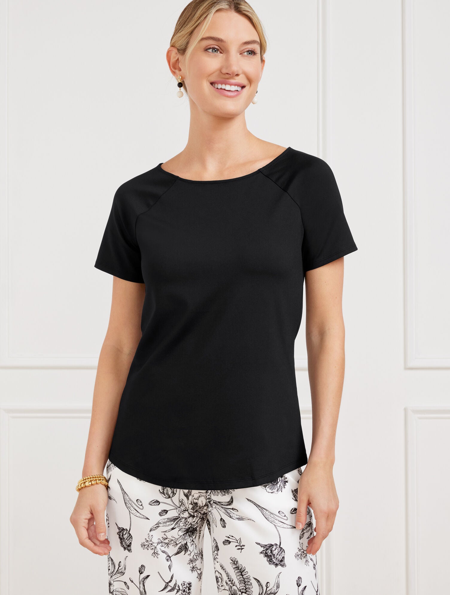 BLACK EFFORTLESS JERSEY BATEAU NECK TEE | Talbots US