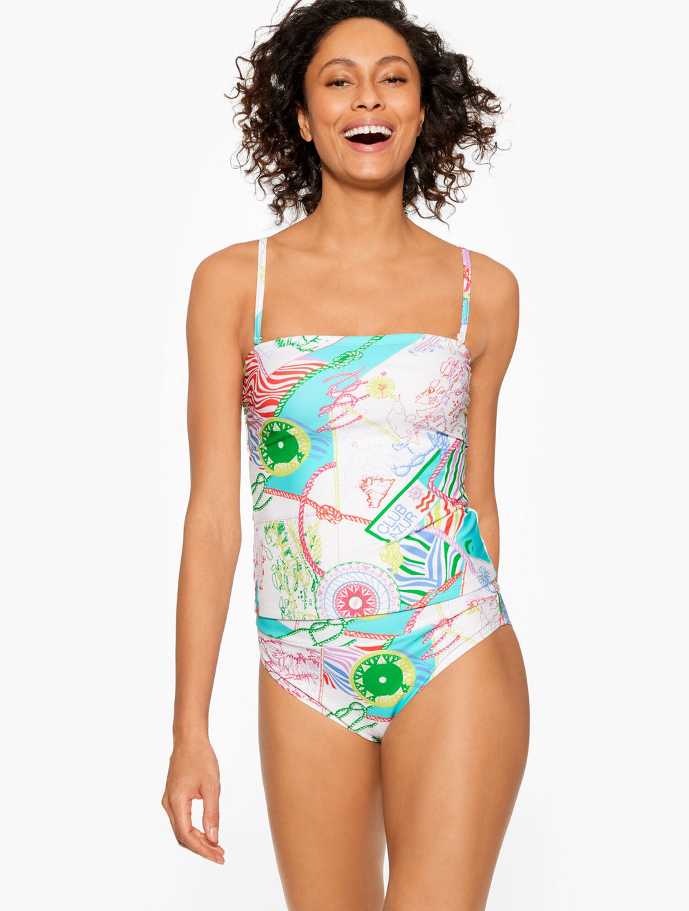 VIVID TURQUOISE MULTI AQUA CLUB BANDEAU TANKINI - CÔTE D'AZUR | Talbots sale