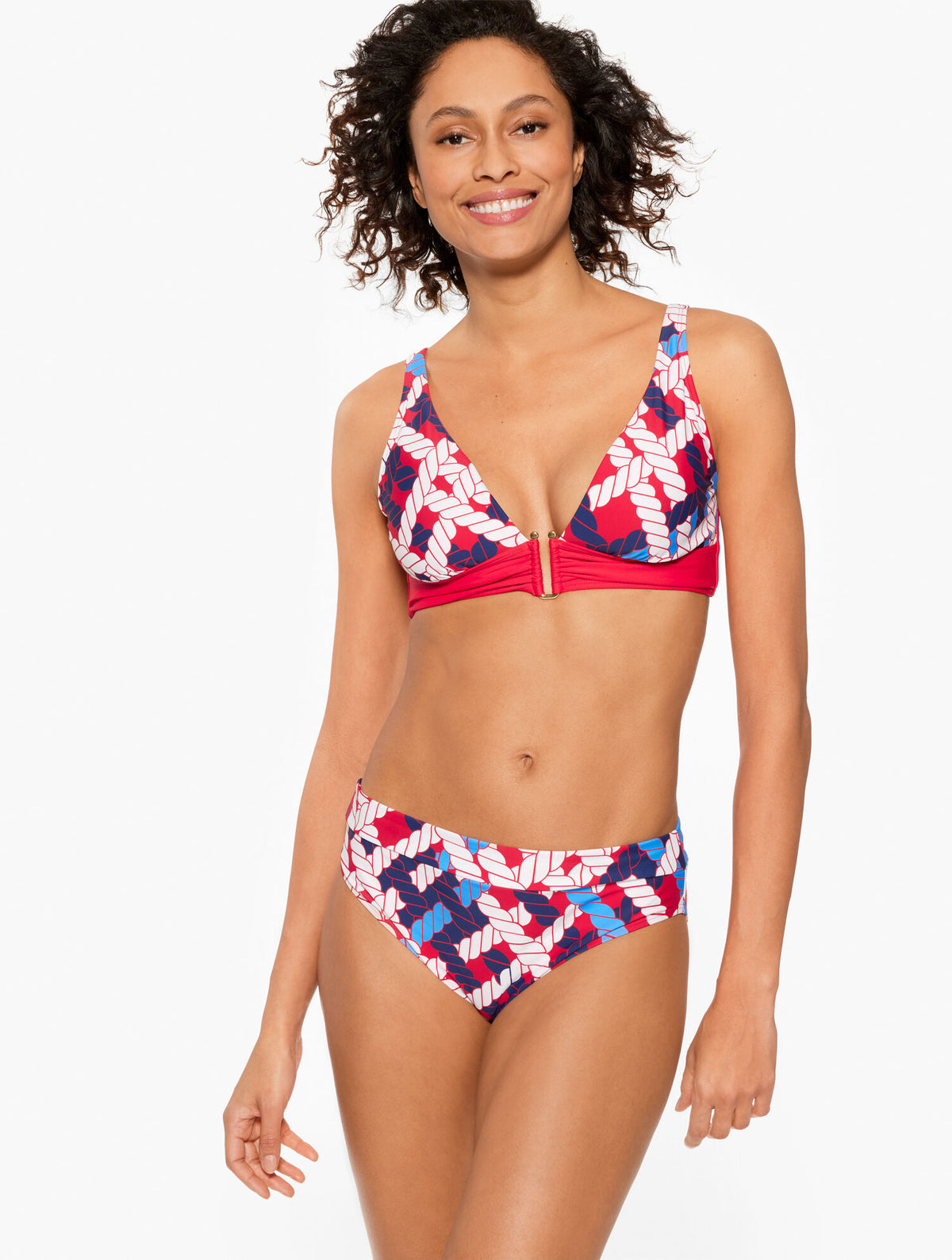 RED PEPPER MULTI AQUA CLUB V-NECK BIKINI TOP - NAUTICAL VIBES | Talbots for sale