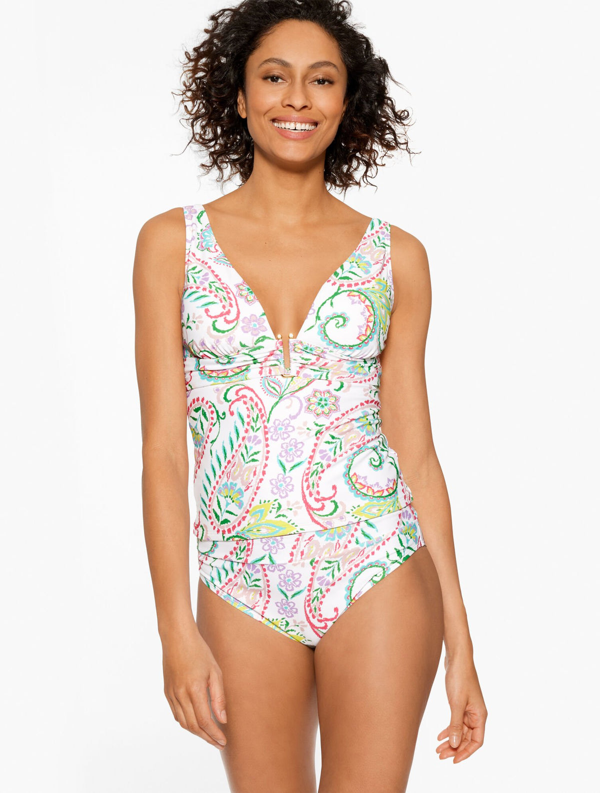 WHITE MULTI AQUA CLUB V-NECK TANKINI - ISLAND PAISLEY | Talbots discount