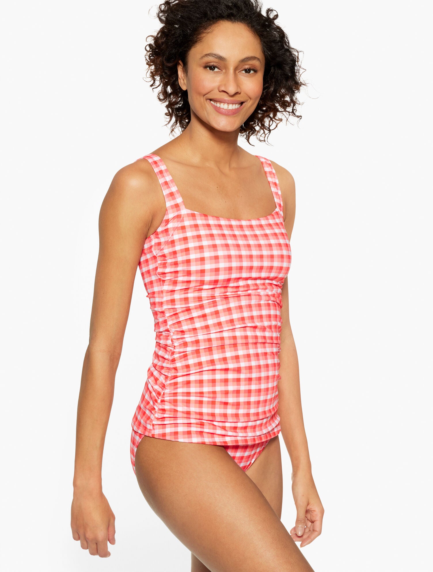 CORAL PEACH MULTI MIRACLESUIT® CABANA TANKINI - PICNIC PLAID | Talbots outlet