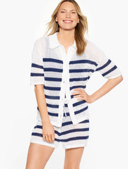 WHITE/INDIA INK AQUA CLUB OPEN-KNIT SHIRT COVER-UP - STRIPE | Talbots US