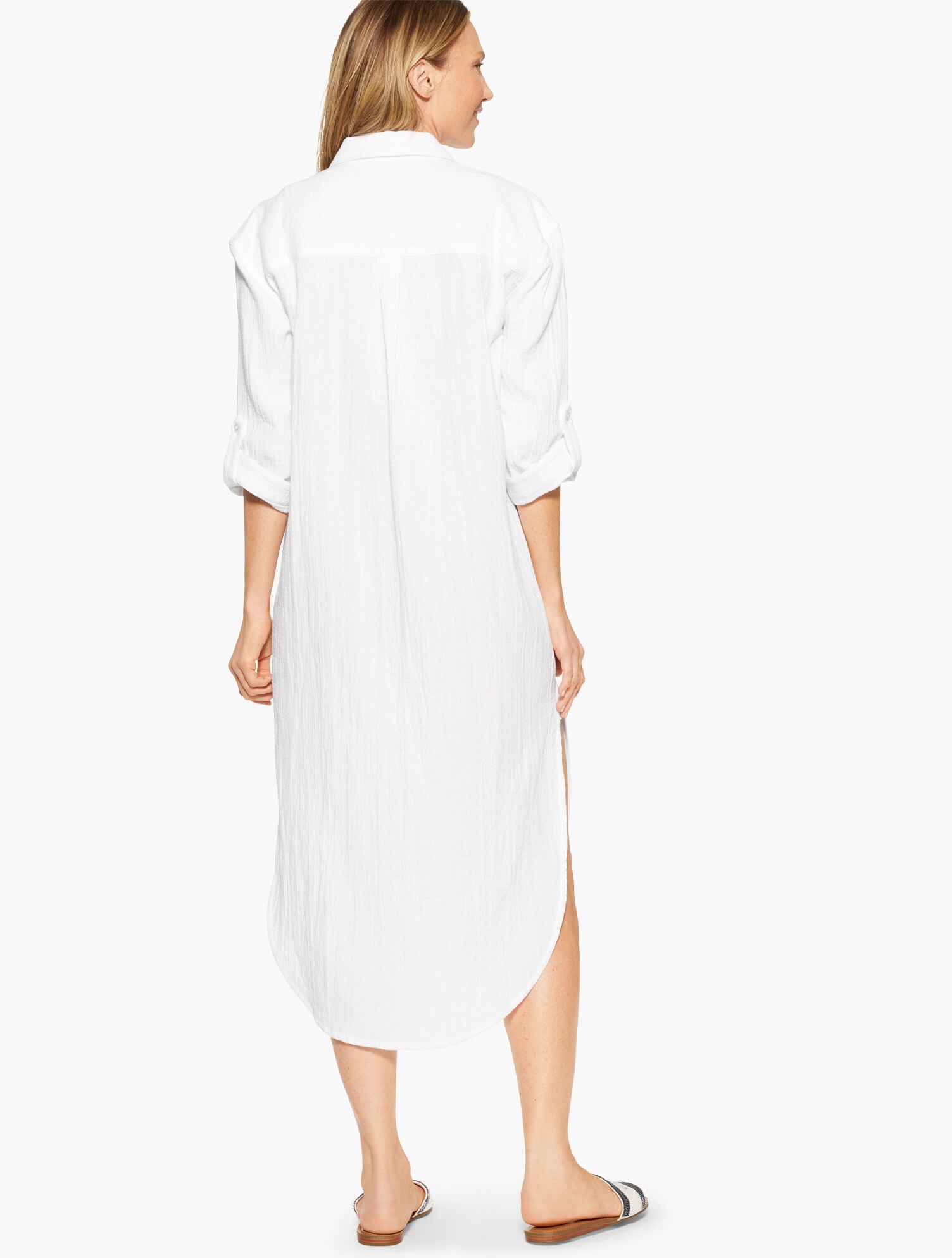 DARK WALNUT|WHITE AQUA CLUB GAUZE LONG SHIRT COVER-UP | Talbots US