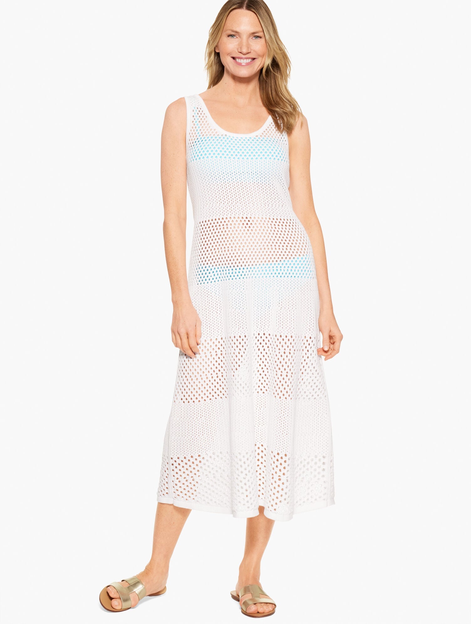 WHITE AQUA CLUB OPEN STITCH MIDI COVER-UP | Talbots sale