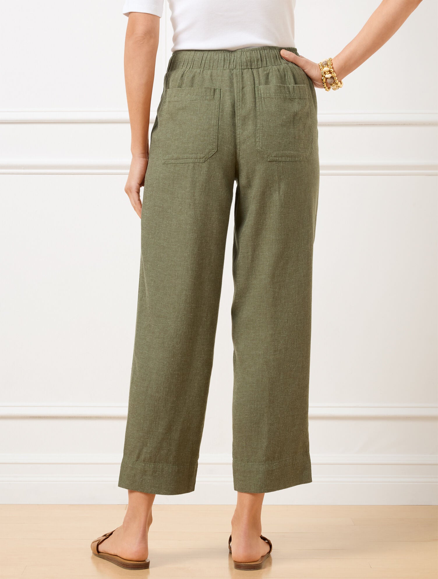 BLUE/WHITE|BURNT OLIVE/SAGEBRUSH STRAIGHT CROP DRAWSTRING PANTS | Talbots for sale