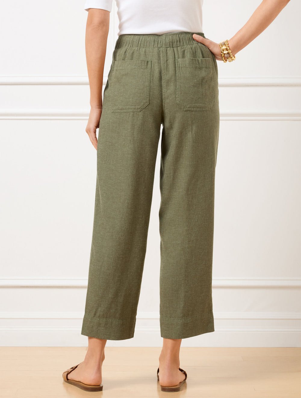 BLUE/WHITE|BURNT OLIVE/SAGEBRUSH STRAIGHT CROP DRAWSTRING PANTS | Talbots for sale