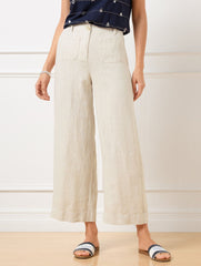 OLIVE GROVE/WHITE|FLAX WIDE CROP PATCH POCKET WASHED LINEN PANTS | Talbots sale