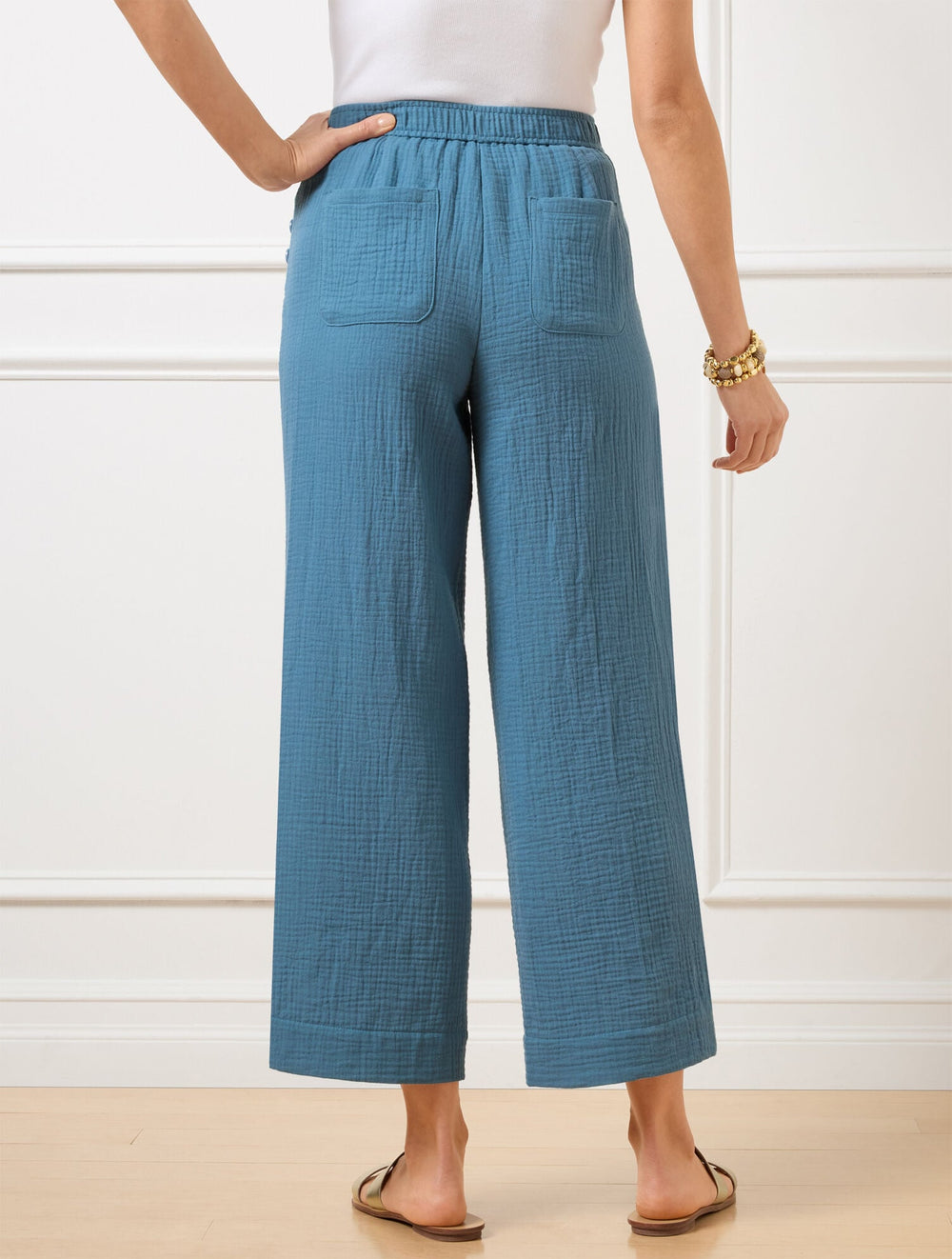 INDIGO BLUE|RED POP|STELLAR BLUE WIDE CROP PULL-ON GAUZE PANTS | Talbots US