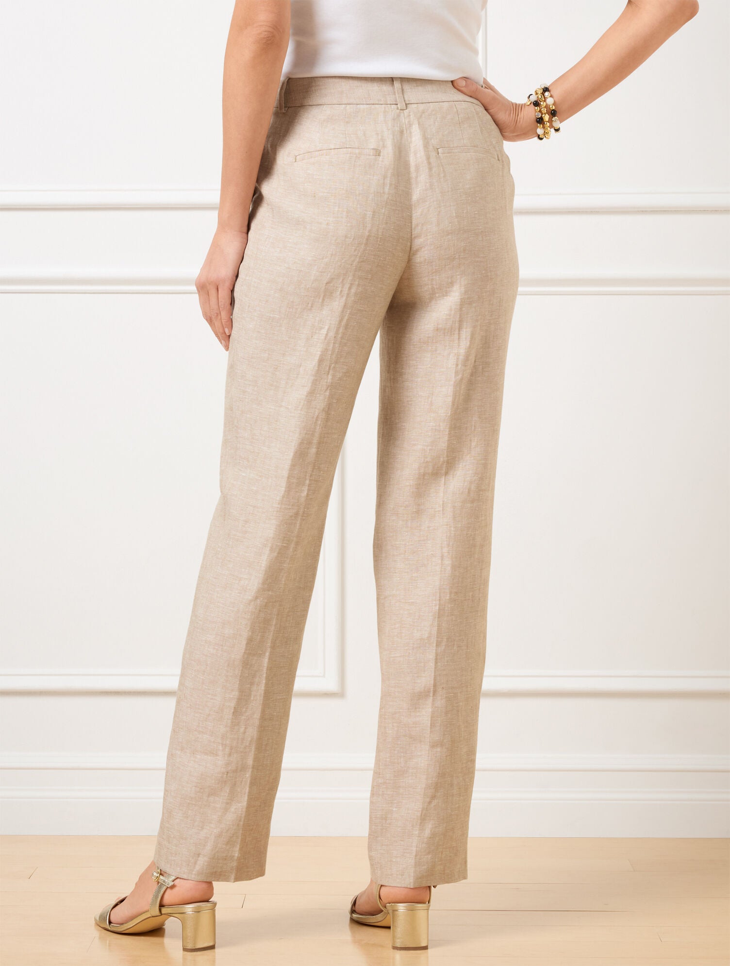 BLUE MAJESTY|TAUPE/WHITE TALBOTS SOUTHAMPTON STRAIGHT LEG LINEN PANTS | Talbots on sale