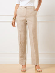 BLUE MAJESTY|TAUPE/WHITE TALBOTS SOUTHAMPTON STRAIGHT LEG LINEN PANTS | Talbots on sale