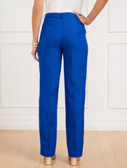 BLUE MAJESTY|TAUPE/WHITE TALBOTS SOUTHAMPTON STRAIGHT LEG LINEN PANTS | Talbots on sale