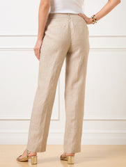BLUE MAJESTY|TAUPE/WHITE TALBOTS SOUTHAMPTON STRAIGHT LEG LINEN PANTS | Talbots on sale