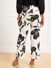 IVORY/BLACK STRAIGHT ANKLE PULL-ON WASHED LINEN PANTS - STUNNING BLOOMS | Talbots discount