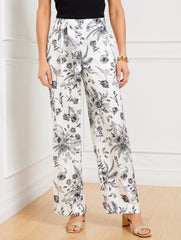 WHITE/BLACK WIDE LEG PULL-ON PANTS - PETAL POETRY | Talbots outlet