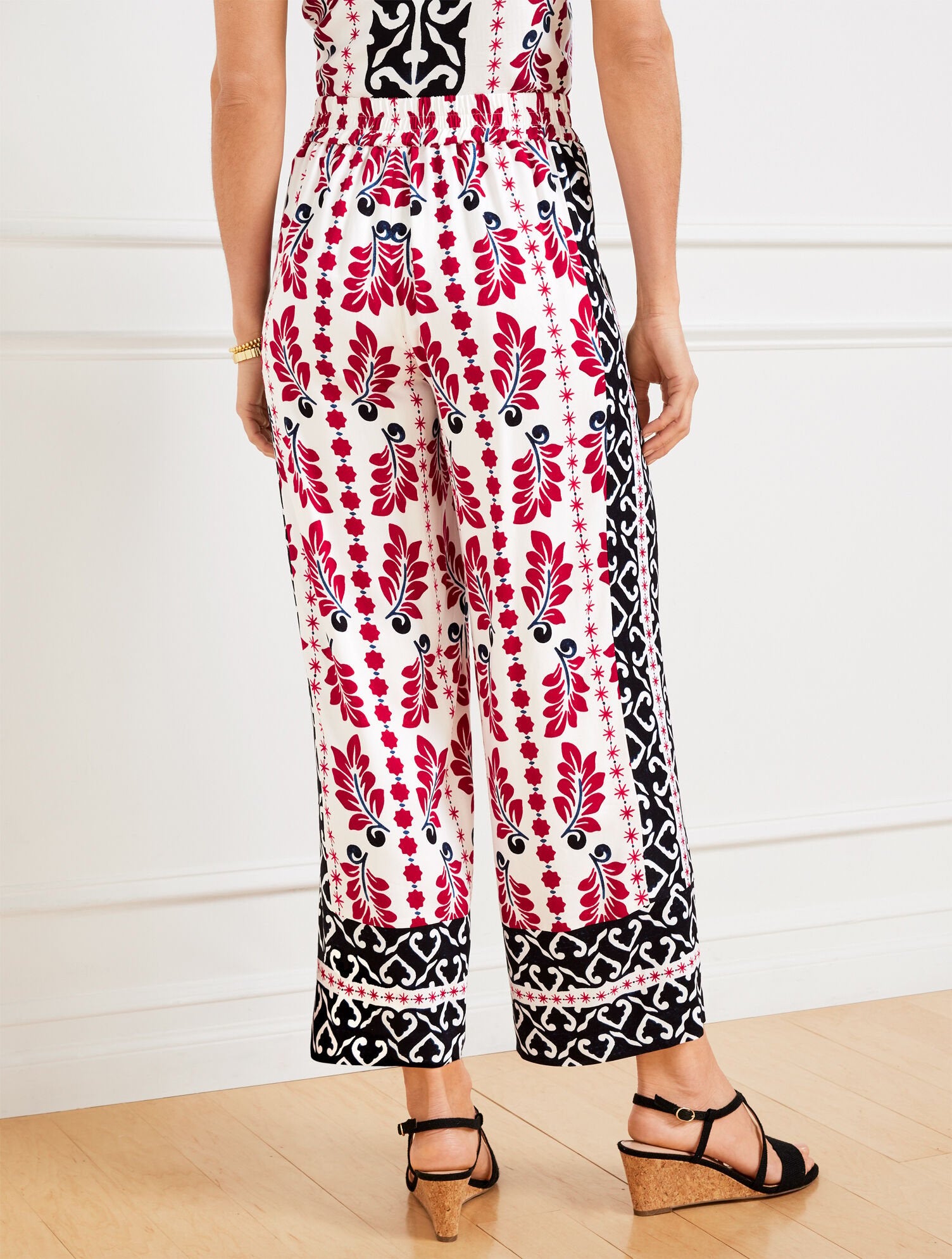 WHITE/BLACK MULTI WIDE CROP PULL-ON PANTS - GEOMETRIC PALM | Talbots sale