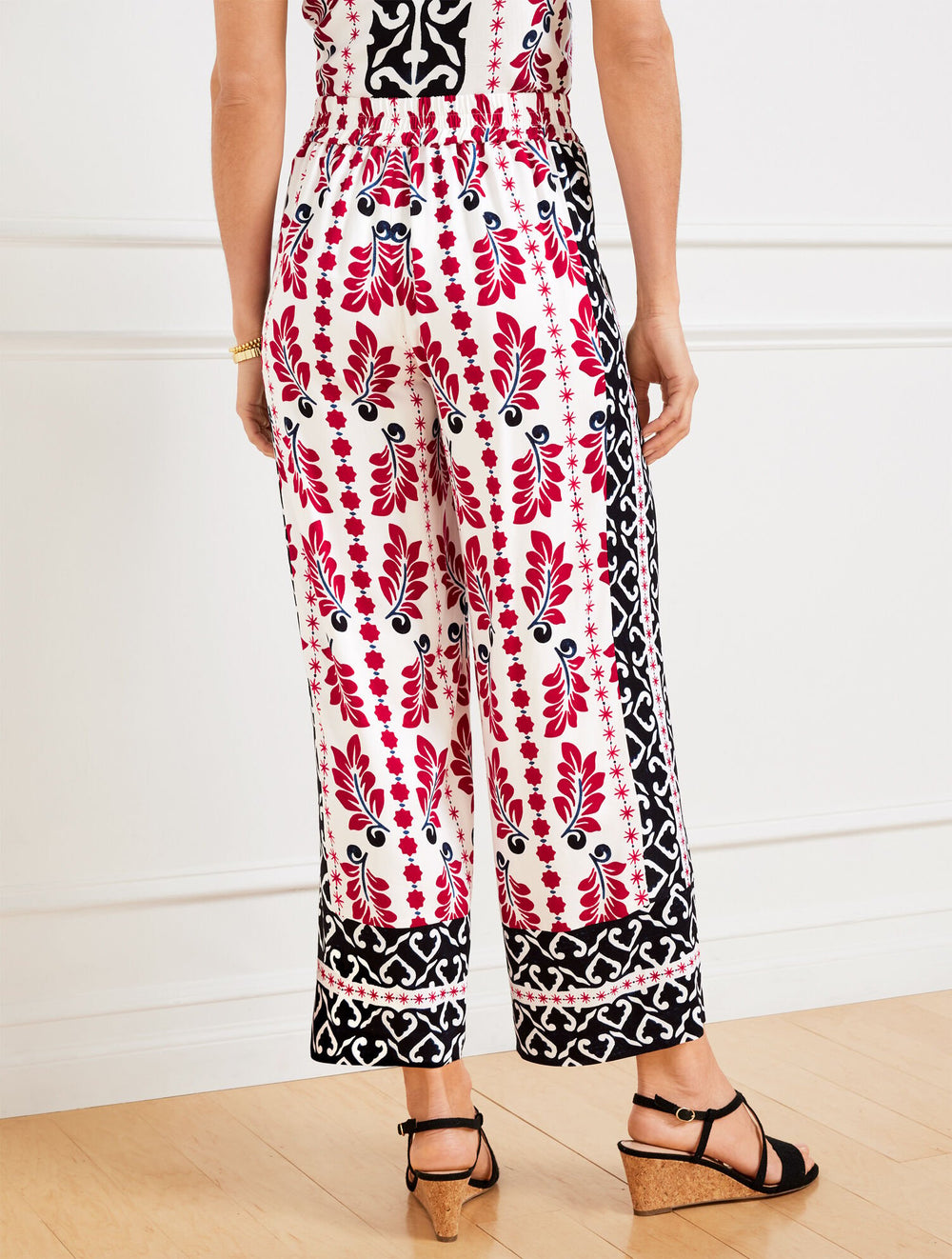 WHITE/BLACK MULTI WIDE CROP PULL-ON PANTS - GEOMETRIC PALM | Talbots sale