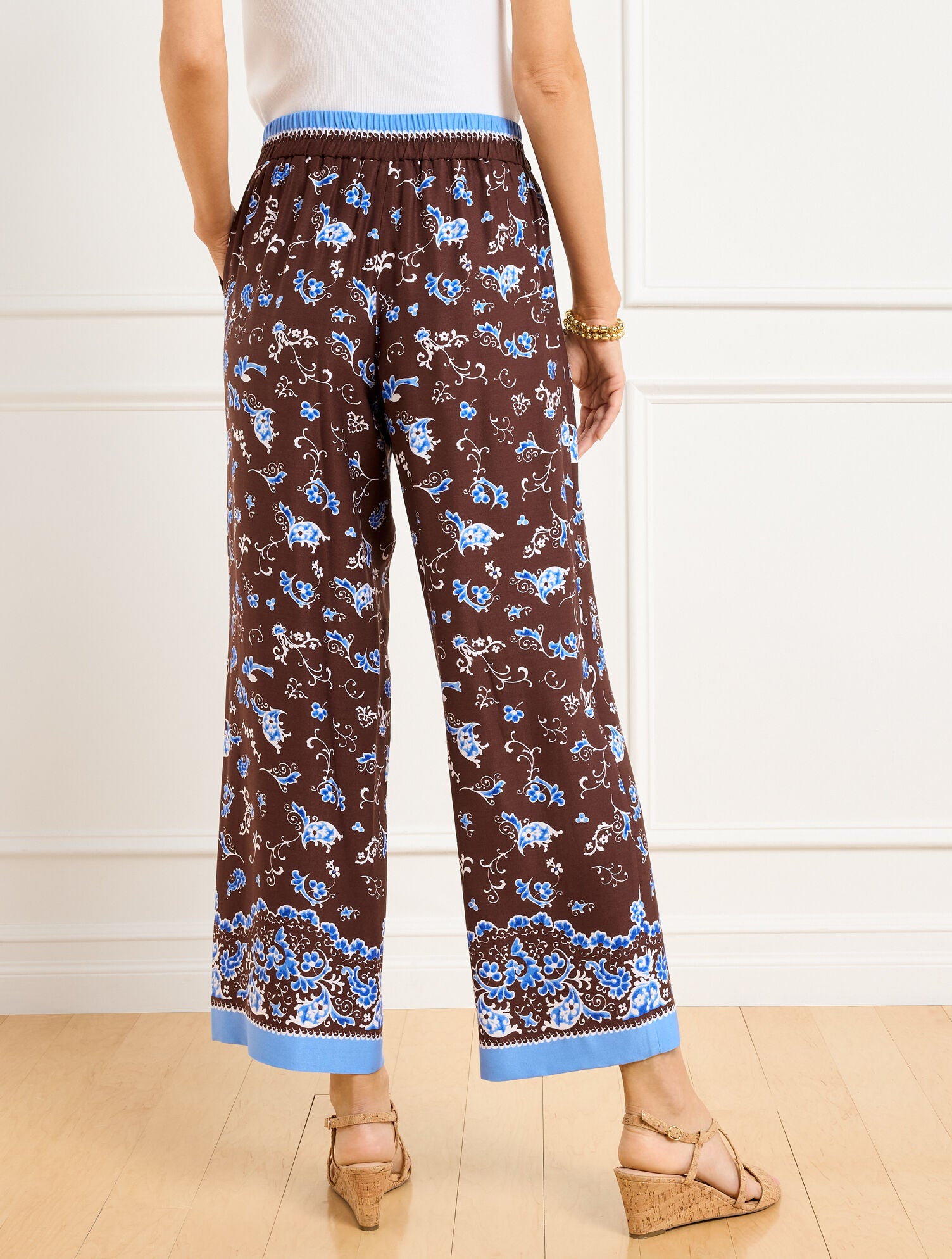 DARK WALNUT MULTI WIDE CROP PULL-ON PANTS - SPLENDID SWIRLS | Talbots discount