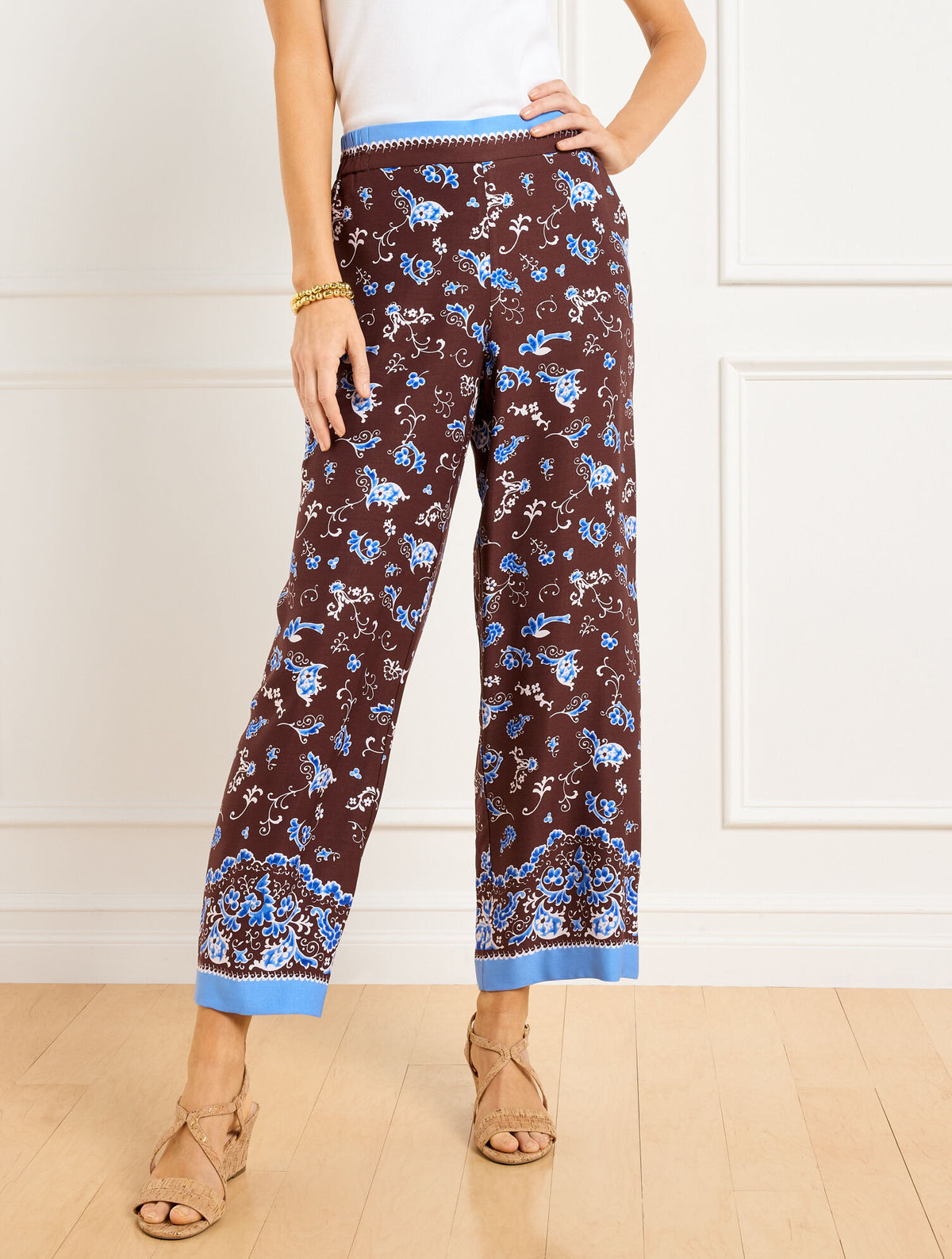 DARK WALNUT MULTI WIDE CROP PULL-ON PANTS - SPLENDID SWIRLS | Talbots discount